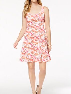 Pappagallo fit flare midi dress, flamingo. Coastal, preppy, vacation, beachy